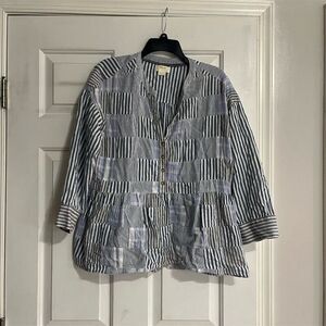 Anthropologie Maeve Women's M Blue Striped V-Neck Long Sleeve Blouse